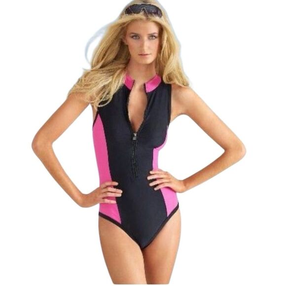 VINTAGE Newport News High Neck Scuba Swim Suit Size 12 Tall - Picture 1 of 14